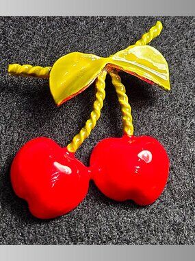 Vintage Beautiful Cherries With Leaves Brooche